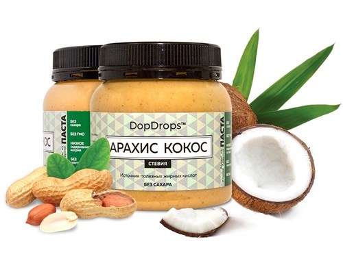 DopDrops Паста Арахис Кокос (стевия) (250гр) - фото 5893