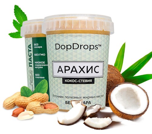 DopDrops Протеиновая паста Арахис Кокос (стевия) (1000гр) - фото 5918