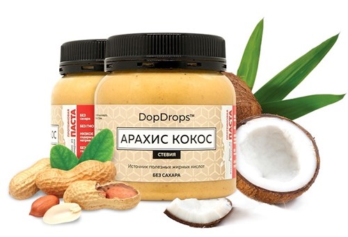 DopDrops Протеиновая паста Арахис Кокос (стевия) (250гр) - фото 5919