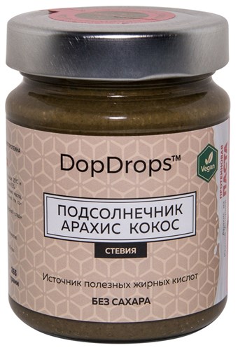 DopDrops Протеиновая паста Подсолнечник Арахис Кокос стекло (стевия) (265гр) - фото 5930